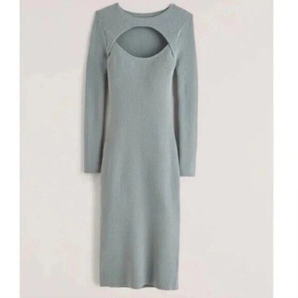 Abercrombie & Fitch Bodycon Ribbed Sweater Cut Out Midi Dress in Teal Size SP - Picture 3 of 6